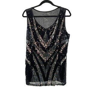I.N.C. Size 0X Sequin-front Tank - Black and Silver